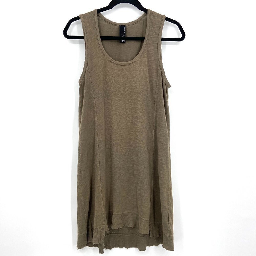 BOBI Los Angeles Olive Green Heather Gauze Sleeveless Raw Hem Shift Dress Small